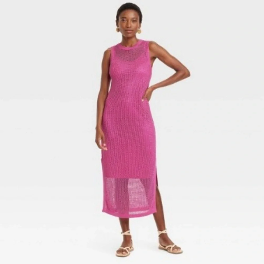 A New Day Women's mesh, sheer knit midi dress. Pink size medium - Picture 1 of 6